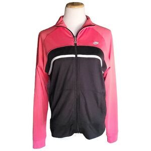 Nike Girls Size Large Collared Track Jacket Full Zip Black Pink White Stripe
